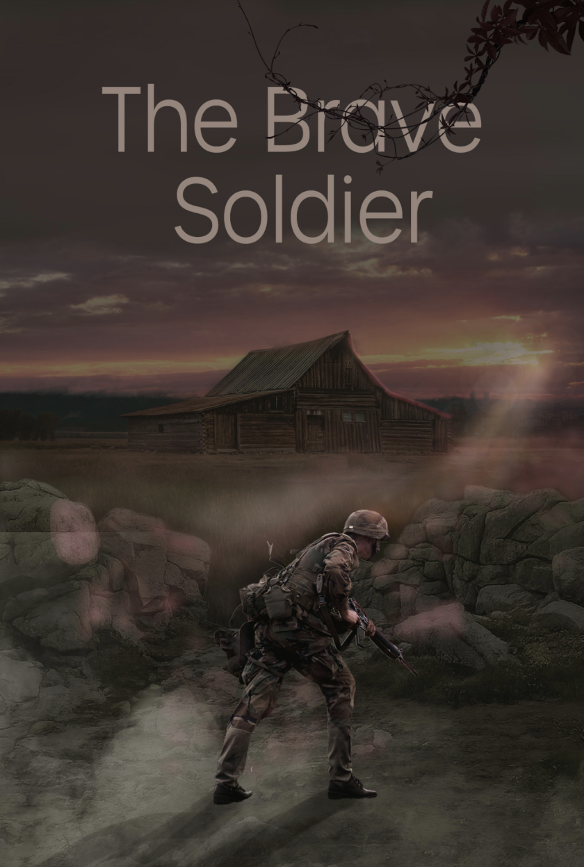 Digital poster artwork of a soldier at dusk