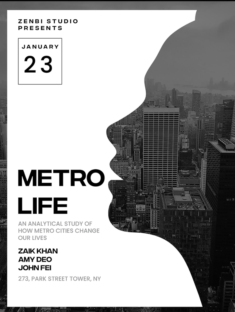 Black and white Metro Life magazine cover design