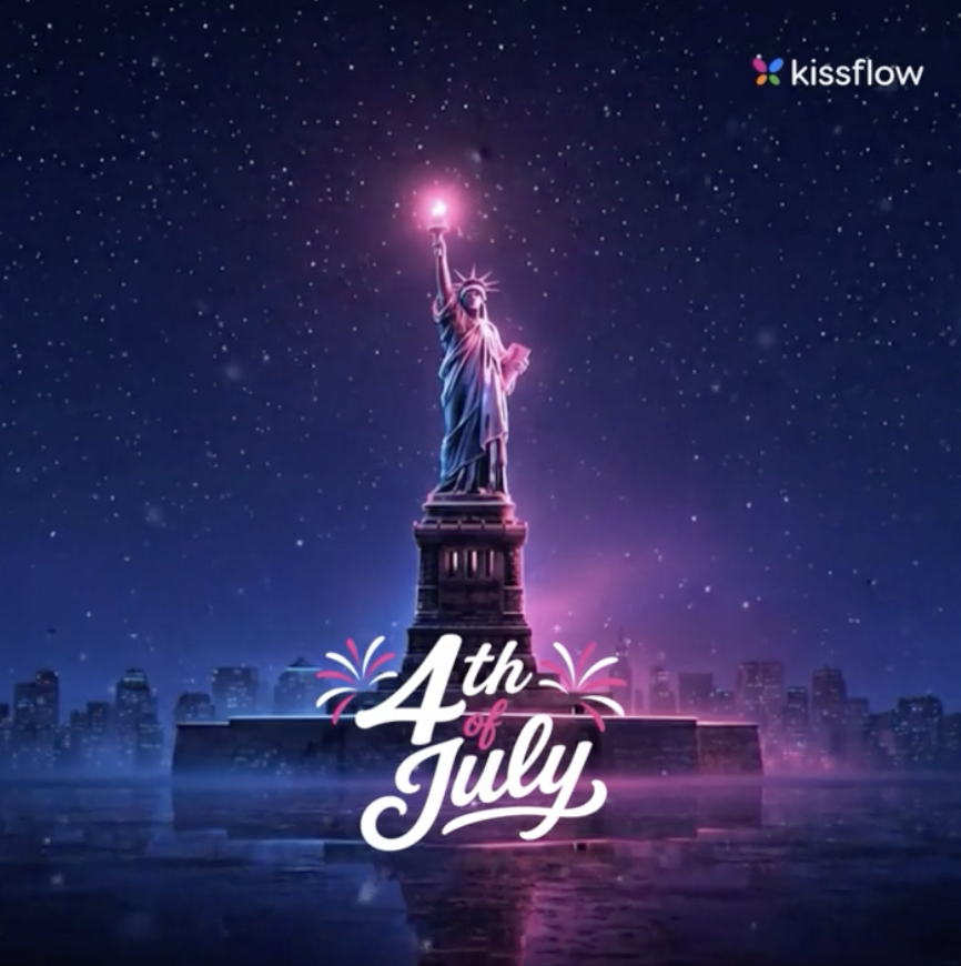 Kissflow Fourth of July post featuring the Statue of Liberty at night