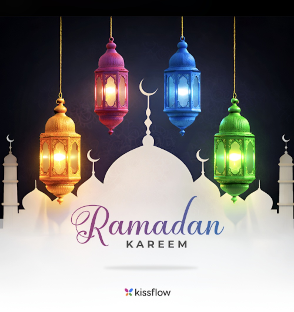Kissflow Ramadan Kareem social post with colorful hanging lanterns