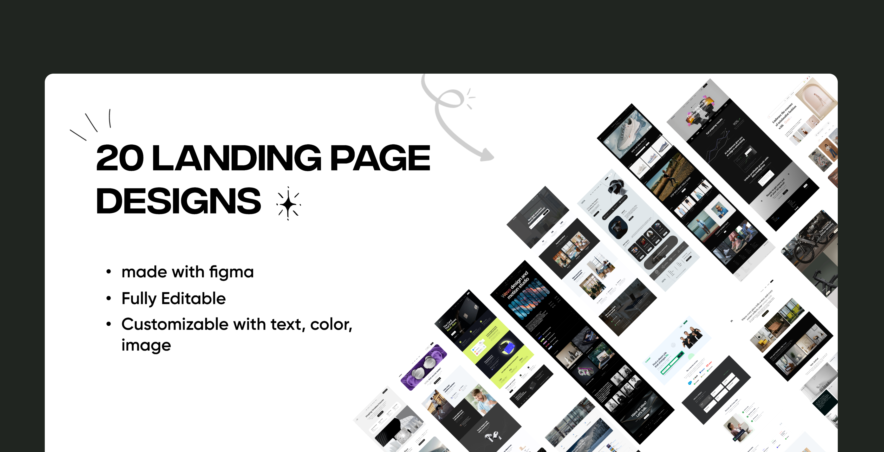 Cover artwork for 20 editable Figma landing page designs