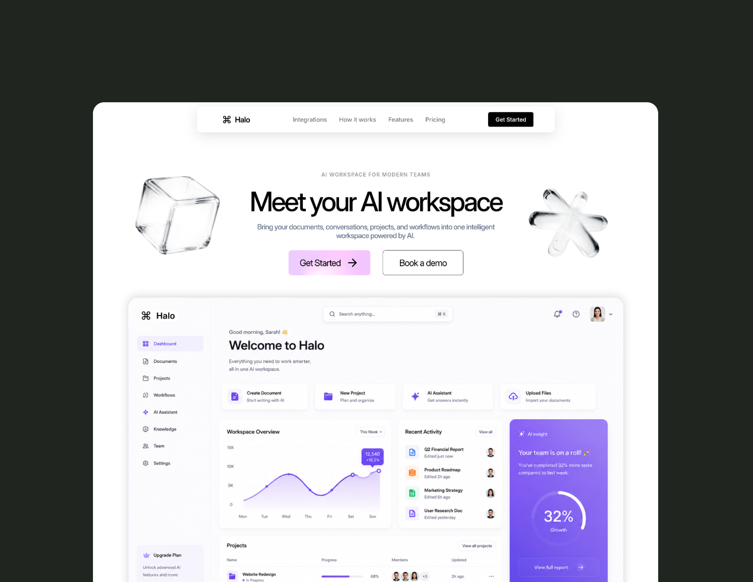 Halo workspace landing page template preview